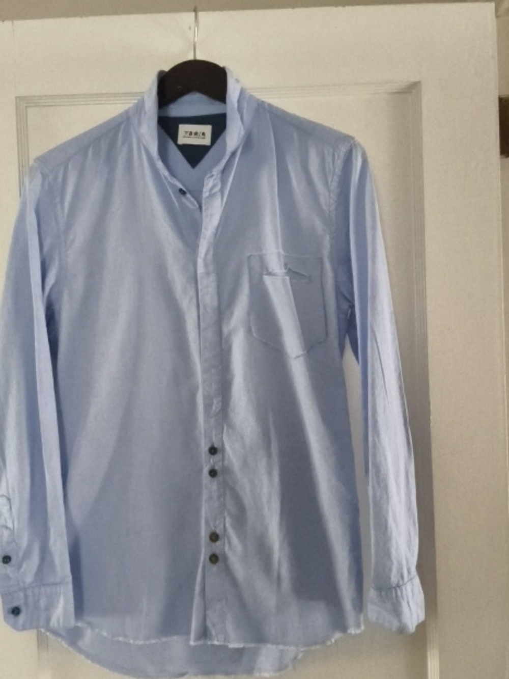Organic Cotton Button Down Shirt With Raw Edge Details Sz S